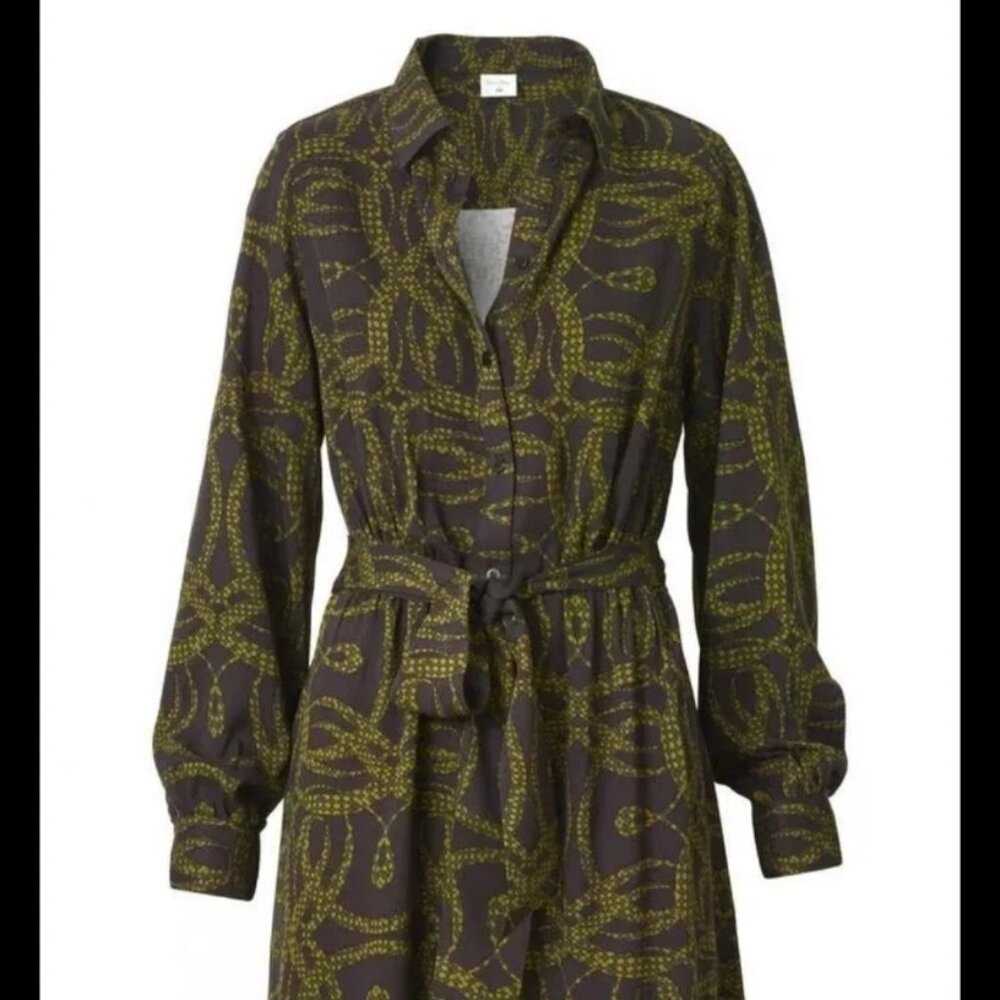 Richard Allan x H&M NWOT Women's Shirt Midi Dress Size 4 Brow/ Green Printed - Picture 4 of 12